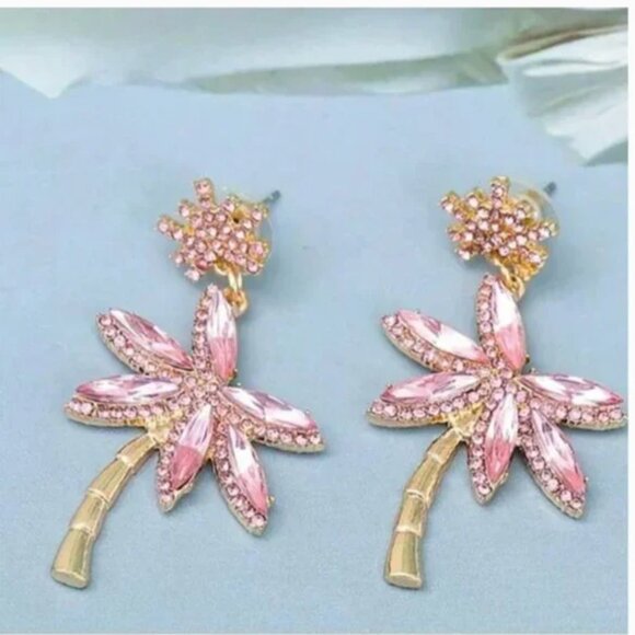 ⭐️❤️ FREE Palm Tree Plant Boho Peasant Rhinestone Hipster Hippie Chic Earrings - Picture 6 of 10